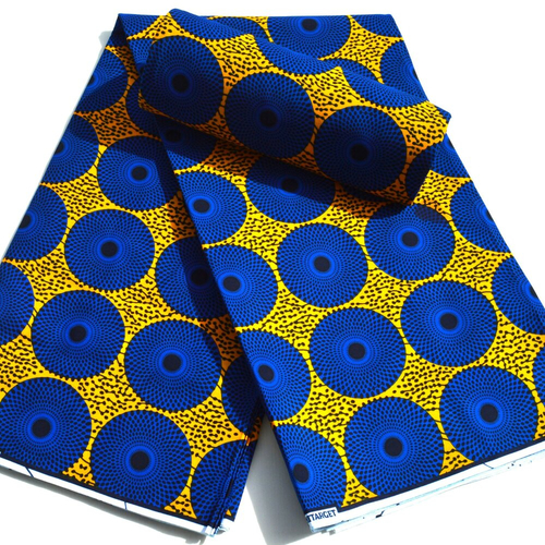 Coupon wax, tissu wax par 1/2 yard, ankara wax 100% coton, tissu ankara, african print fabric, african wax, pagne jaune, motif "disque bleu"