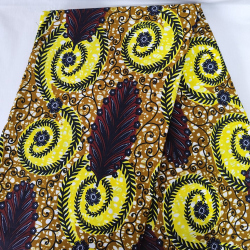 Coupon wax, tissu wax, ankara wax 100% coton, ankara fabric, african wax par 1/2 yard (45 cm), pagne africain jaune, marron