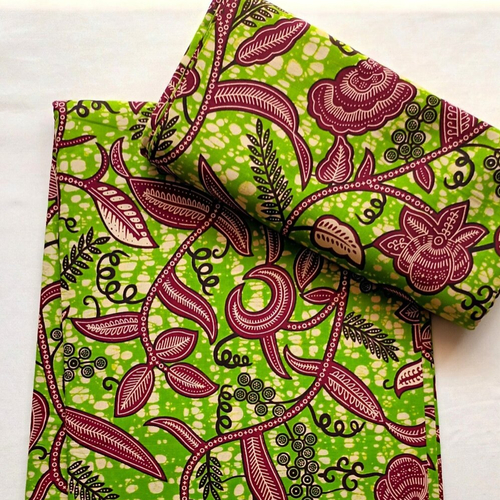 Coupon wax, tissu wax 1/2 yard (45 cm), ankara wax 100% coton, pagne africain, motif gombo, chemin de feuille, couleur vert