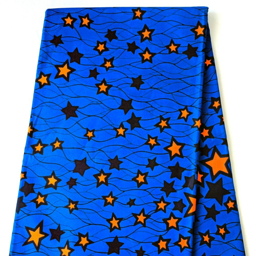 Coupon wax, tissu wax 1/2 yard (45 cm), ankara wax 100% coton, ankara fabric, wax fabrics, pagne africain bleu, motif "etoiles" orange