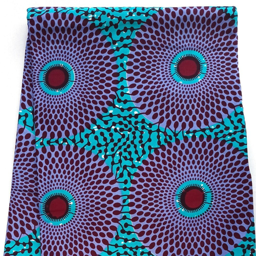Tissu wax/ ankara wax 100% coton/ motif "disques"/ tissu ankara / african print fabric/ coupon wax "disque" violet, fond bleu