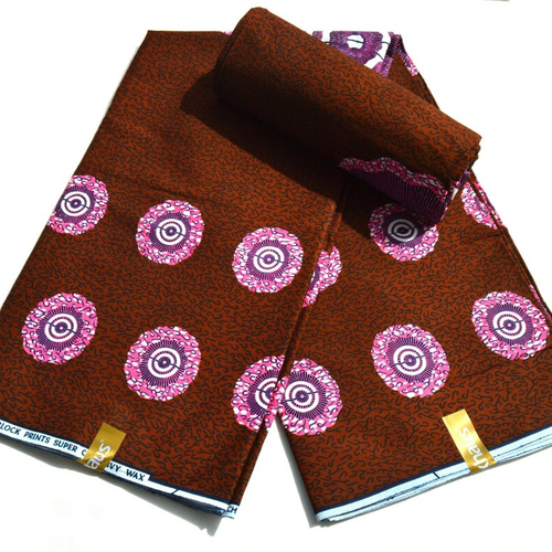 Tissu wax, ankara wax 100% coton, coupon tissu wax par 1/2 yard (45 cm), ankara fabric, pagne africain, motif "disque" rose, fond marron