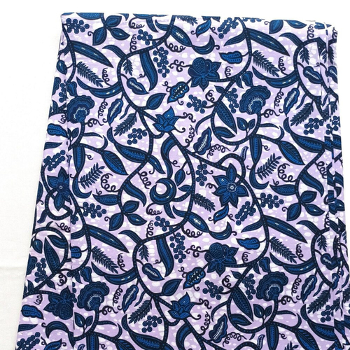 Coupon wax, tissu wax 1/2 yard (45 cm), ankara wax 100% coton, pagne africain, motif "gombo", "chemin de feuille", couleur violet et bleu