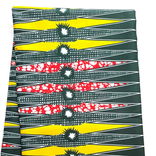 Coupon wax polyester, tissu wax par 45 x 116 cm, ankara wax, ankara fabric, wax fabrics, pagne africain vert, jaune et rouge, motif "crayon"
