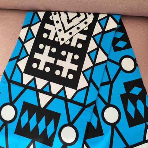 Coupon tissu wax samakaka par 45 cm (1/2 yard), ankara wax 100% coton, ankara fabric, wax fabrics, imprimé africain bleu, blanc et noir