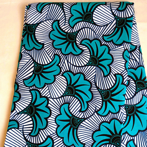 Coupon wax 100% coton, tissu wax par 1/2 yard (45 cm), ankara wax, ankara fabric, pagne africain: fleur de mariage turquoise