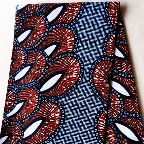 Coupon wax africain 100% coton, tissu wax par 45 x 115 cm, ankara wax, ankara fabric, wax fabrics, pagne africain bleu marron