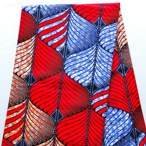 Coupon wax, tissu wax africain, ankara wax 100% coton, ankara fabric, tissu wax 1/2 yard (45 cm), pagne : motif "graphique", rouge et bleu