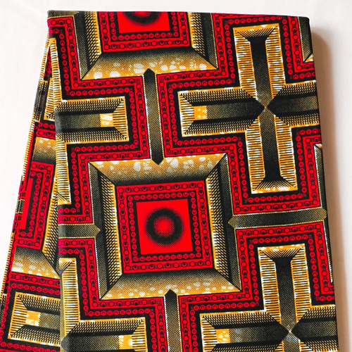 Coupon wax, tissu wax africain, ankara wax 100% coton, ankara fabric, tissu wax 1/2 yard (45 cm), pagne : motif "graphique" rouge et or