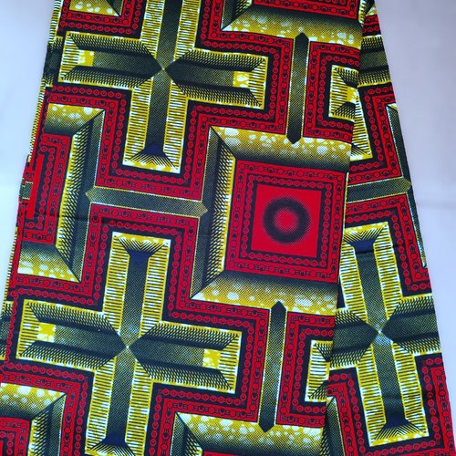 Coupon wax, tissu wax africain, ankara wax 100% coton, ankara fabric, tissu wax 1/2 yard (45 cm), pagne : motif "graphique" rouge et or