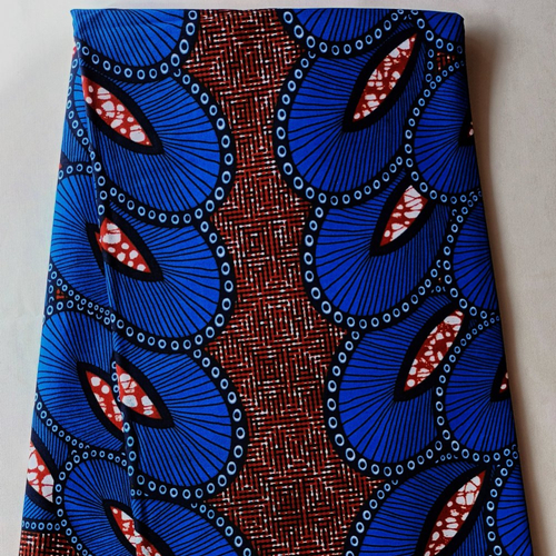 Coupon wax africain 100% coton, tissu wax par 45 x 115 cm, ankara wax, ankara fabric, wax fabrics, pagne africain bleu marron