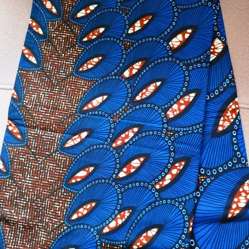 Coupon wax africain 100% coton, tissu wax par 45 x 115 cm, ankara wax, ankara fabric, wax fabrics, pagne africain bleu marron
