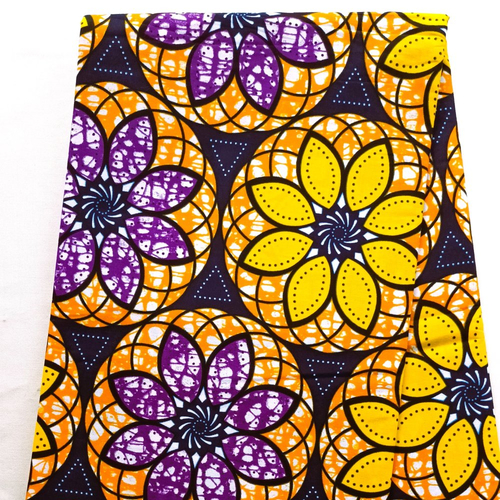 Coupon wax, tissu wax africain, ankara wax 100% coton, ankara fabric, tissu wax 1/2 yard (45 cm), pagne : motif "graphique" orange, violet