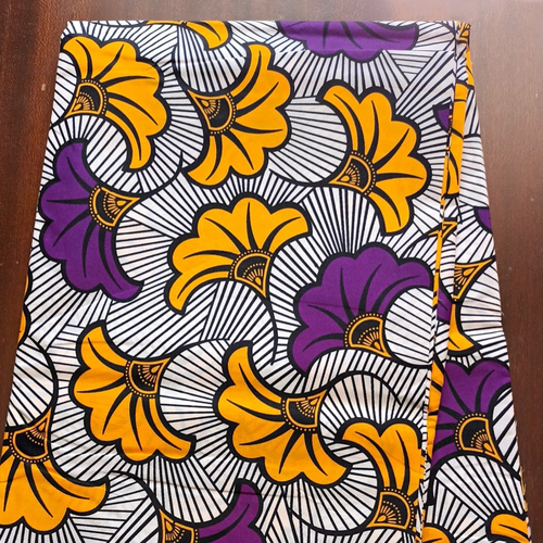 Coupon wax polycoton, tissu wax par 45 x116 cm, ankara wax, ankara fabric, wax fabrics, pagne africain: fleur de mariage jaune et violet