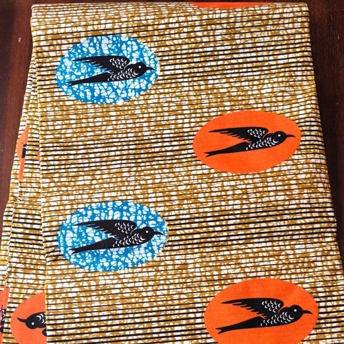 Coupon wax polycoton, tissu wax par 45 x116 cm, ankara wax, ankara fabric, wax fabrics, pagne africain: motif hirondelles, orange et bleu