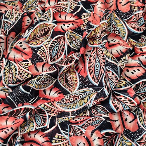 Tissu polyester mousseline imprimé par 50 cm - fond rouge et bleu marine
