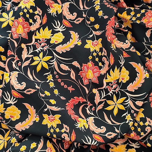 Magnifique viscose imprimée par 50 cm - tissu en viscose fleuri fond noir