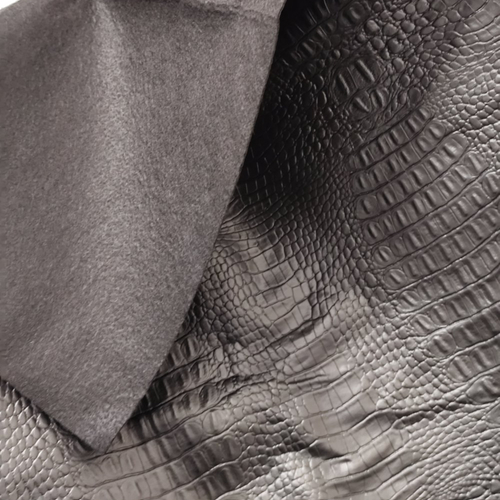 Tissu d'ameublement en vinyle, similicuir noir de haute qualité, aspect croco, 1 mètre de largeur