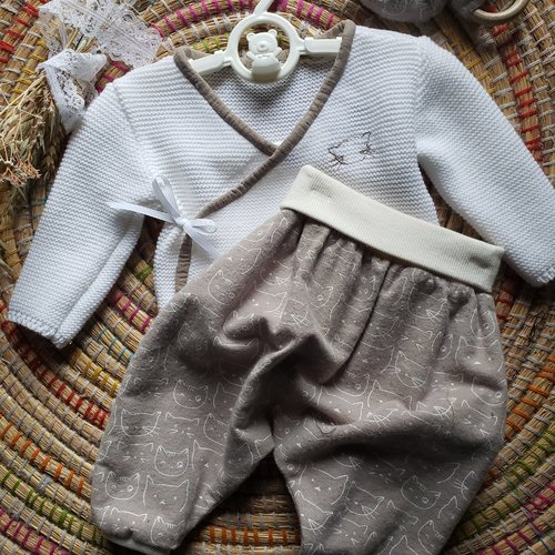 Pantalon bébé, sarouel évolutif; 3 à 6 mois