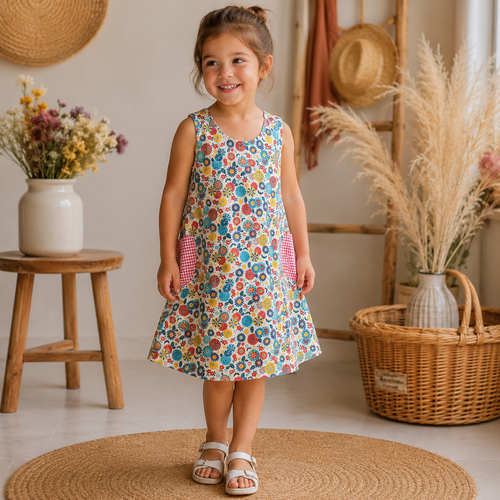 Robe 2/3 ans artisanale, fleurie