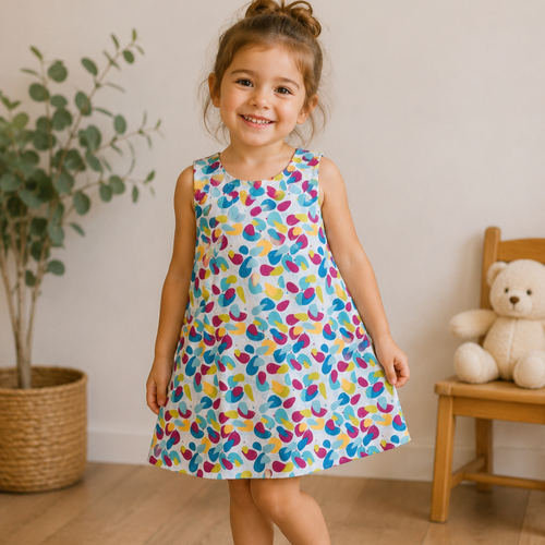 Robe chasuble 2/3 ans aux très jolis motifs oiseaux et petits coeurs