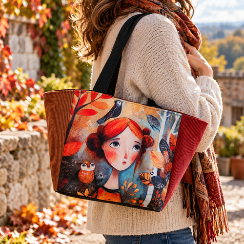 Sac cabas fait main " rêverie d' automne" .