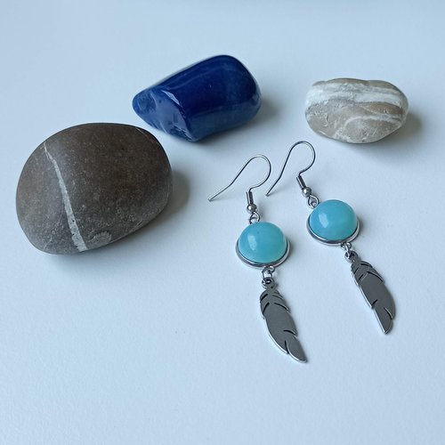 Boucles d'oreilles pendantes avec pierre d'amazonite