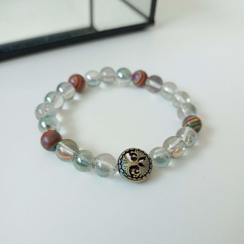 Bracelet extensible perles en verre et pierres