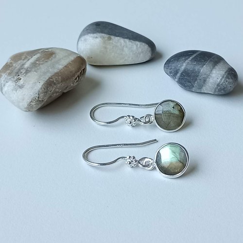 Boucles d'oreilles fleurs argent sterling et pierre de labradorite