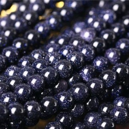 Lot de 10 perles bleue pailleté rondes en pierre 8 mm.