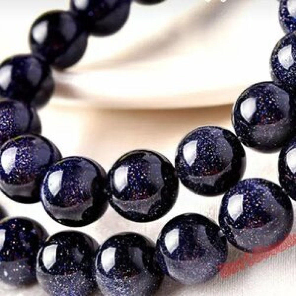 Perles pierre naturelle bleu grès scintillante 8mm - lot de 10 - Un grand  marché