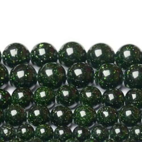 Lot de 10 perles vert foncé pailleté rondes en pierre 6 mm.