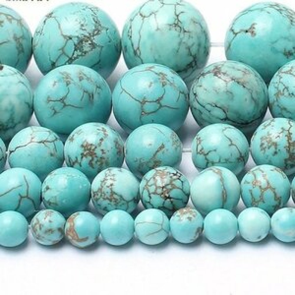 Lot de 10 perles de turquoise rondes en pierre naturelle 6 mm
