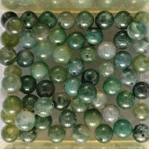 Lot de 10 perles d'agathe mousse verte rondes en pierre naturelle 6 mm.