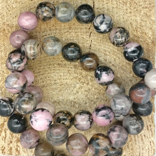 Lot de 10 perles de rhodonite rondes en pierre naturelle 6 mm.