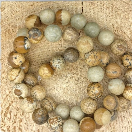 Lot de 10 perles de jaspe wood stone rondes en pierre naturelle 8 mm.