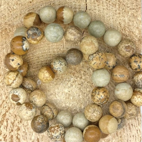 Lot de 10 perles de jaspe wood stone rondes en pierre naturelle 6 mm.