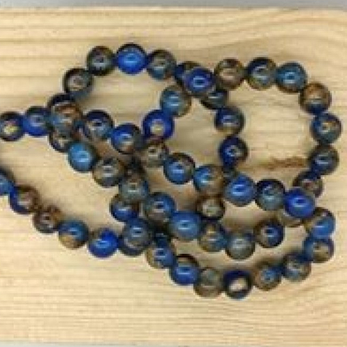 Lot de 10 perles de cloisonné bleu foncé et mordoré rondes en pierre naturelle 6 mm.