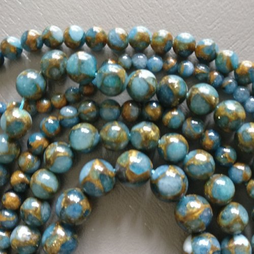 Lot de 10 perles de cloisonné bleu clair et mordoré rondes en pierre naturelle 4 mm.