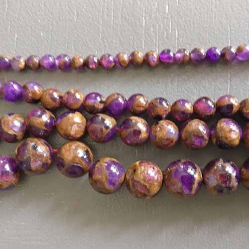 Lot de 10 perles de cloisonné améthyste et mordoré rondes en pierre naturelle 4 mm.