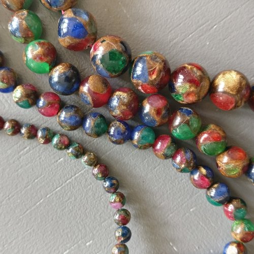Lot de 10 perles de cloisonné multicolore et mordoré rondes en pierre naturelle 4 mm.