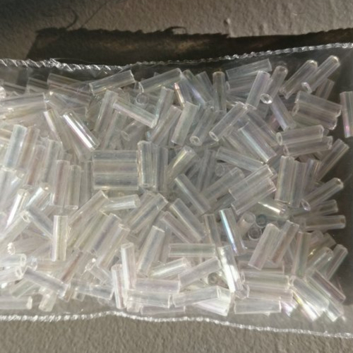 10 grammes perles de rocaille tubes blanc irisé ab en verre 6.5 mm x 2 mm