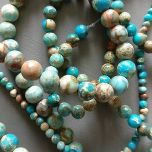 Lot de 10 perles de jaspe de sédiments bleu rondes en pierre naturelle 4 mm.