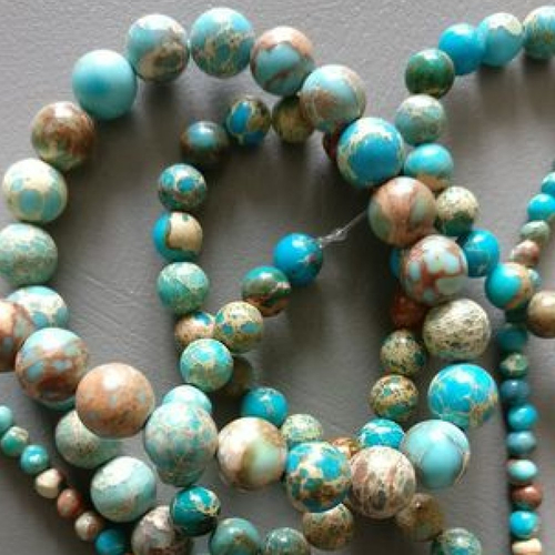 Lot de 10 perles de jaspe de sédiments bleu rondes en pierre naturelle 10 mm.