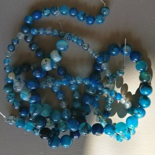 Lot de 10 perles d'agathe veine de dragon bleue rondes en pierre naturelle 6 mm.