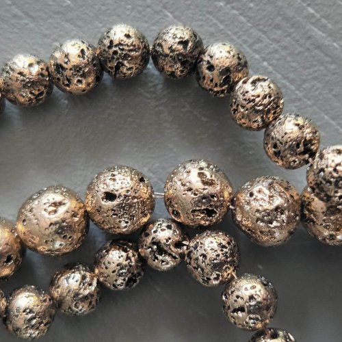 Lot de 10 perles de pierre de lave bronze rondes en pierre naturelle 6 mm.