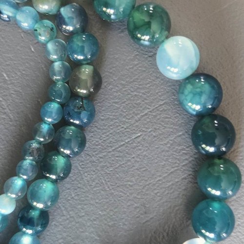 Lot de 10 perles d agate bleu paon rondes en pierre naturelle 8 mm.