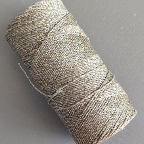 10 m de  fil macramé ciré linhasita doré et argenté - polyester 0,35 mm d'épaisseur pour macramé, bijoux.  réf m19