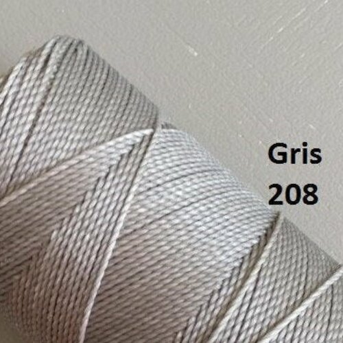 10 mètres fil macramé ciré linhasita - polyester 1 mm d'épaisseur.  pour macramé, bijoux. gris réf 208 (75)