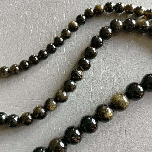 Lot de 10 perles d'obsidienne rondes en pierre naturelle 6 mm.